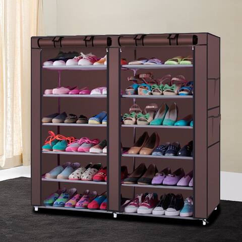 6-row, 2-line, 12-lattice Non-woven Fabric Shoe Rack Coffee