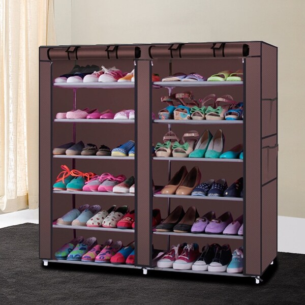 6 row 2 line 12 lattice Non woven Fabric Shoe Rack Coffee