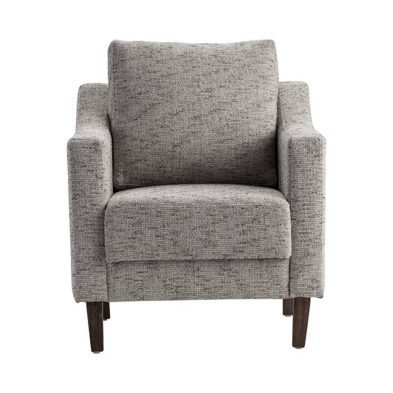 Gray Upholstered Accent Arm Chair with Brown Solid Wood Frame