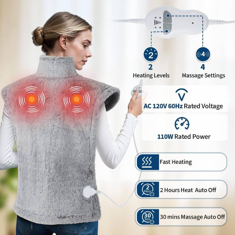 35"x24" Electric 2 Massaging Heating Pad for Back Neck Shoulders Pain Relief, Best Winter Gifts