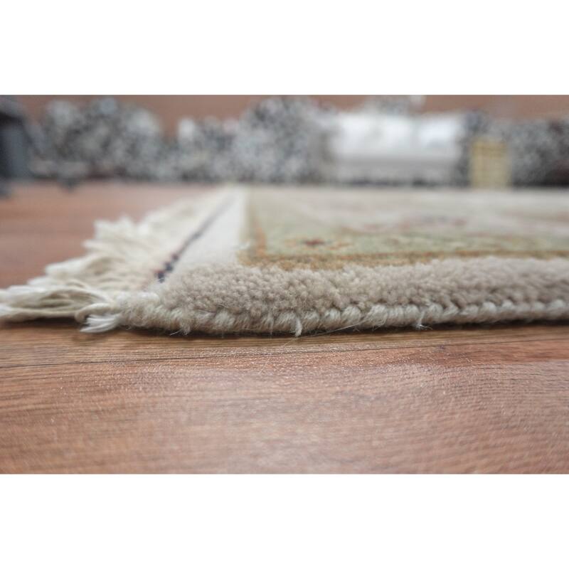 Hand Knotted Oriental 100% Wool Carpet Traditional All-Over Beige & Ivories Agra Area Rug - 9' 3'' X 6' 0''