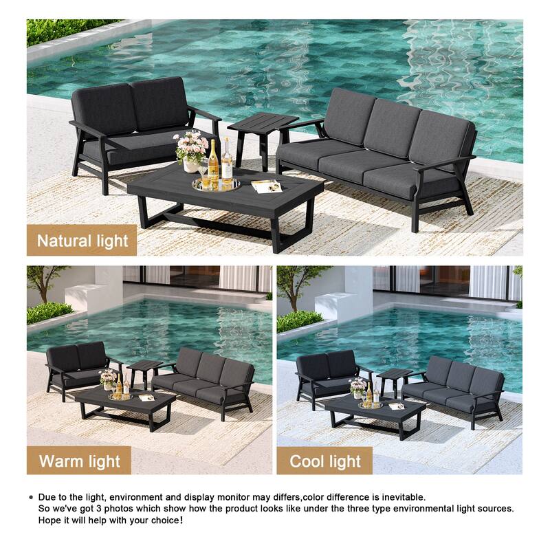 Teak Outdoor Seating Set with Daybed & Tables.