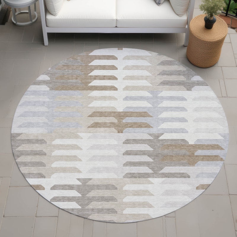 Machine Washable Indoor/ Outdoor Modern Stacks Chantille Rug - Ivory - 8' x 8'