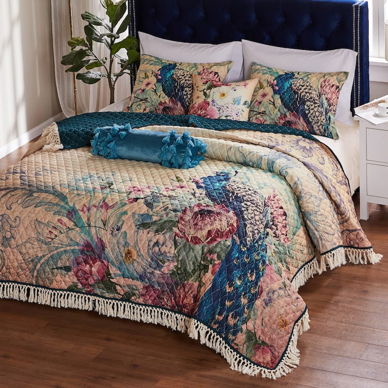 Barefoot Bungalow Eden Peacock Oversized Quilt and Pillow Sham Set - Full - Queen
