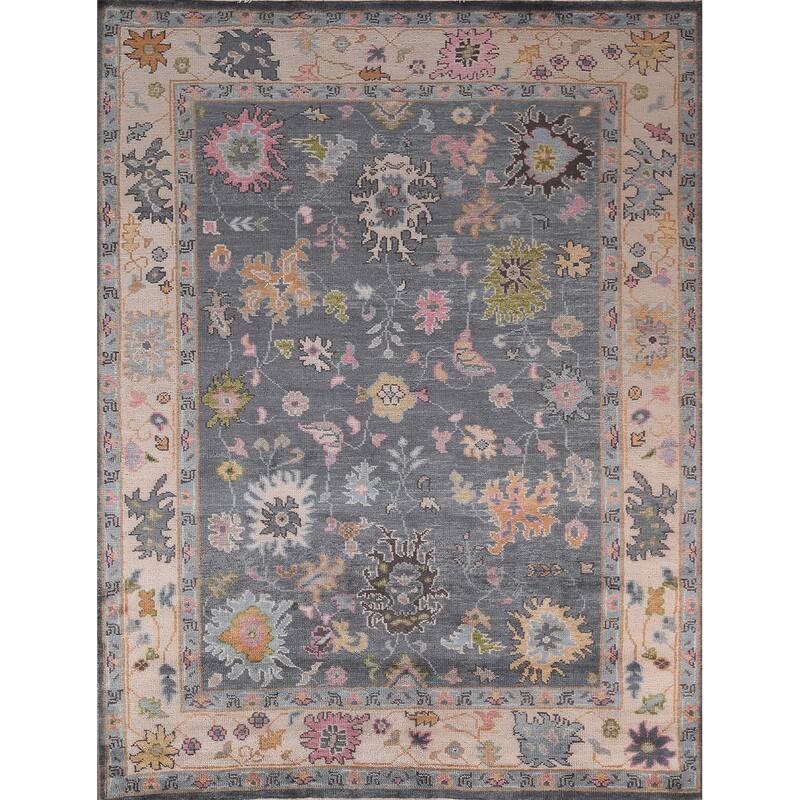 All-Over Floral Oushak Indian Area Rug Handmade Wool Carpet - 8'0"x 9'10"