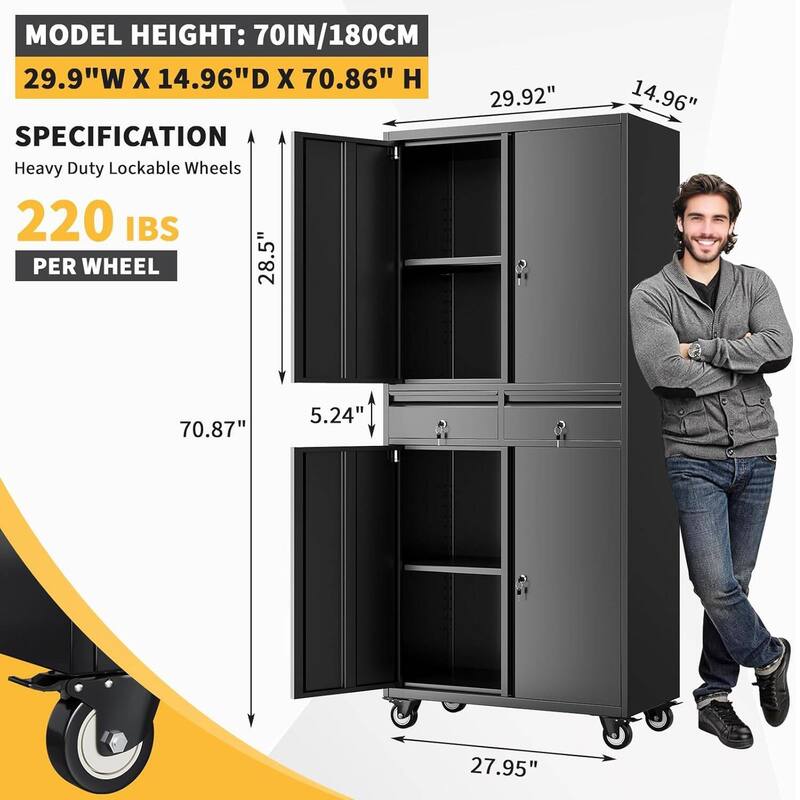 71" Metal Tool Garage Storage Cabinet for Garage, Workshop, Office - N/A