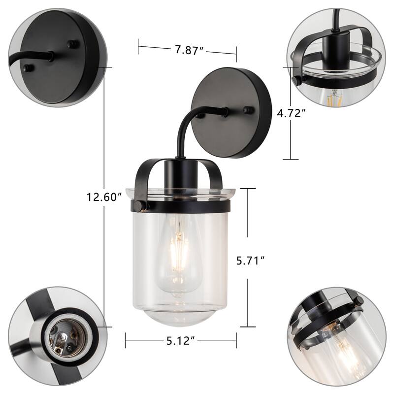 8 Inch Bathroom Vanity Lighting with 1-Light and Clear Glass Shade