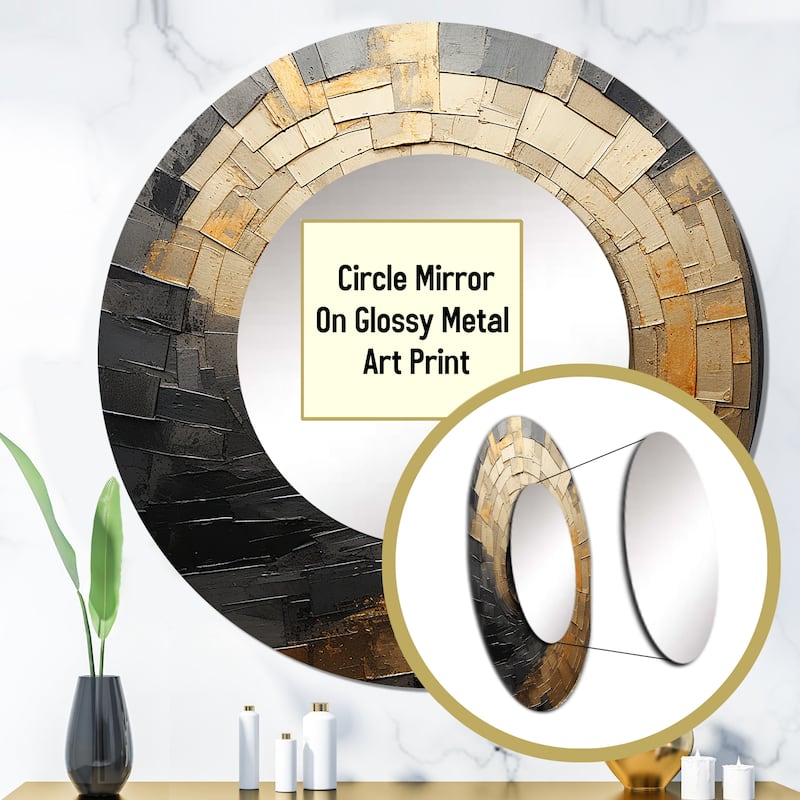 Designart "Gold Black Spiral Poteries" abstract spirals Round Office Mirror - gold Modern Mirror For Wall Décor