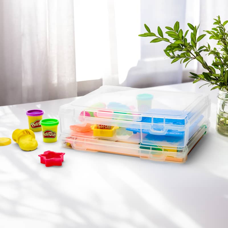 Sorbus Thin Clear Stackable Portable Project Case, Interior 10"x12" Snap-Tight Closure Storage Office Supplies - Set of 6