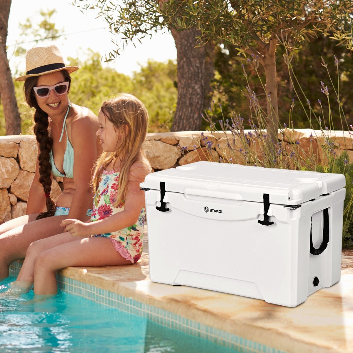80 Quart Cooler 2 Wheels Ice Chest Heavy Duty Fishing Hunting Keep Warm White 