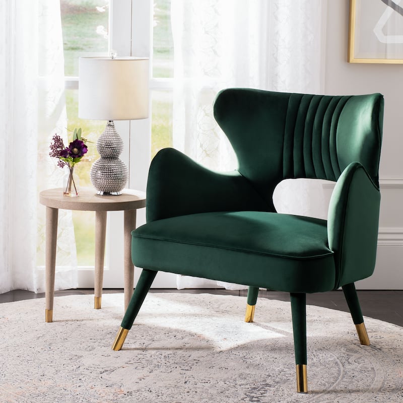 SAFAVIEH Blair Wingback Accent Chair - 29.5" x 30.3" x 32.3" - Forest Green/Gold