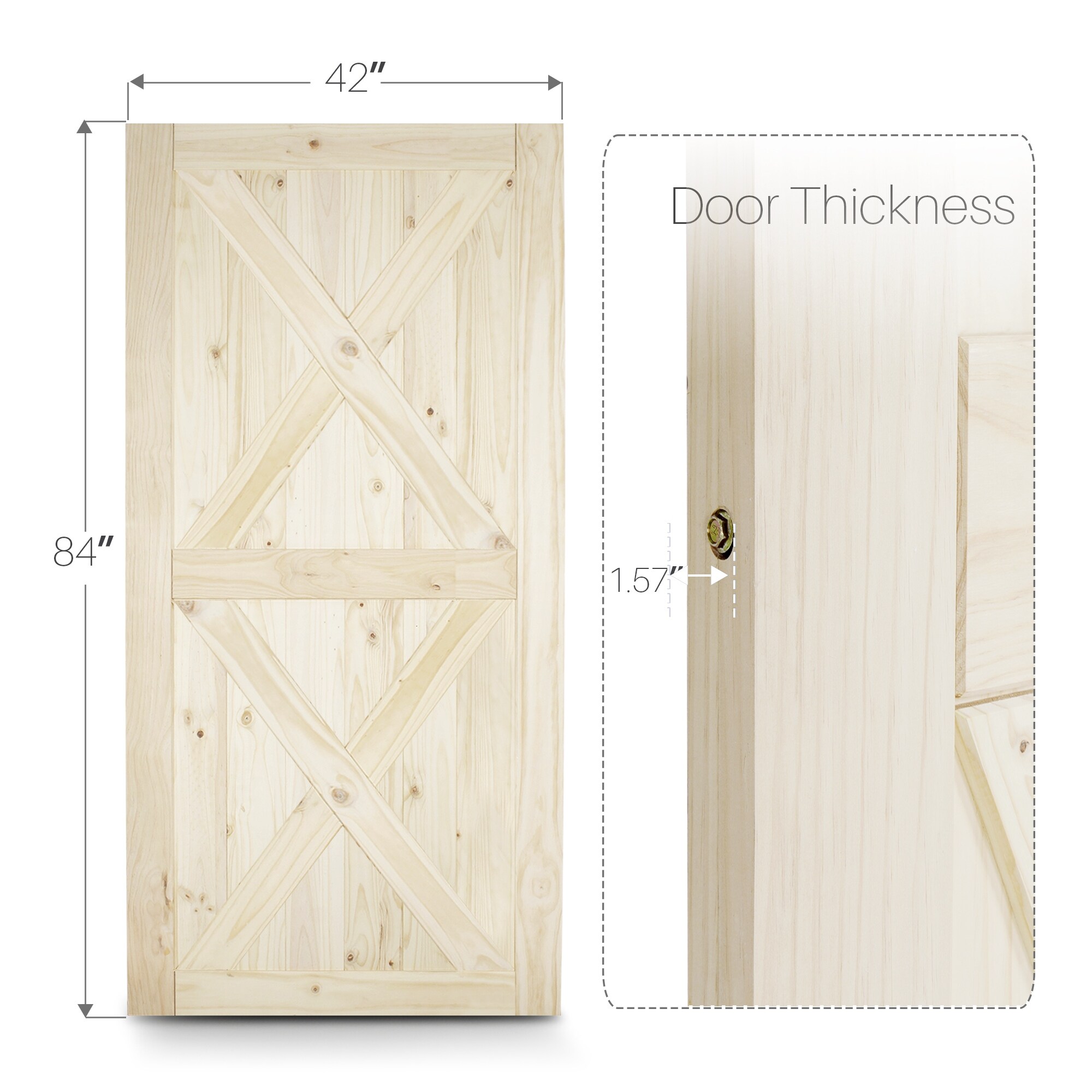 Belleze 42 X 84 Inches Diy Natural Wood Pine Unfinished Sliding Barn Door Double X