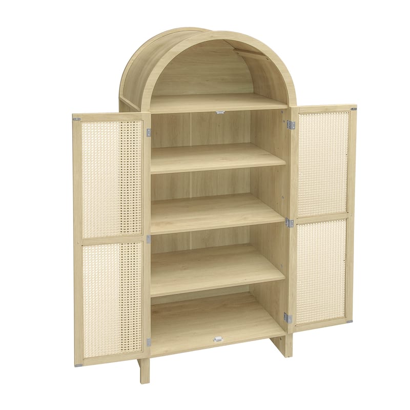 Roomfitters 70.28" Tall Arched Kitchen Pantry Cabinet, Modern Farmhouse Storage Cabinet with Glass Doors, Natural