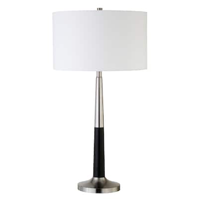 HomeRoots 29" Black and Silver Metal Table Lamp With White Drum Shade - 15