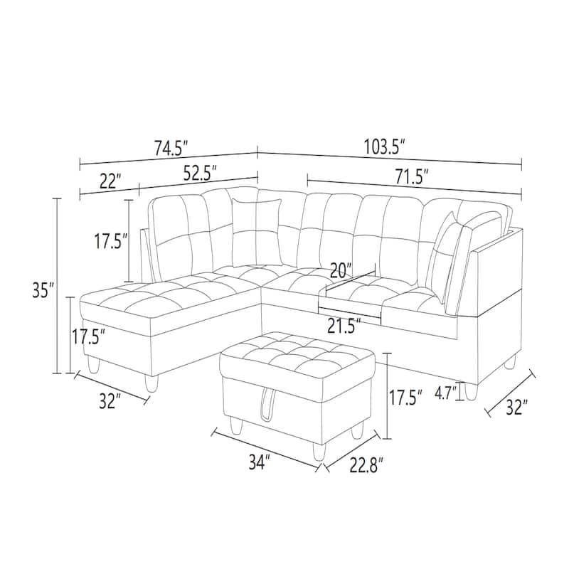 Beige and Brown Color Lint And PVC 3-Piece Couch Living Room Sofa Set
