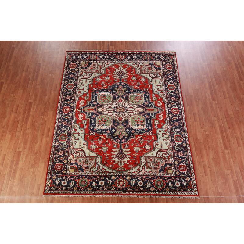Hand Knotted Oriental 100% Wool Carpet Traditional Medallion Red Heriz (serapi) Area Rug - 10' 0'' X 7' 11''