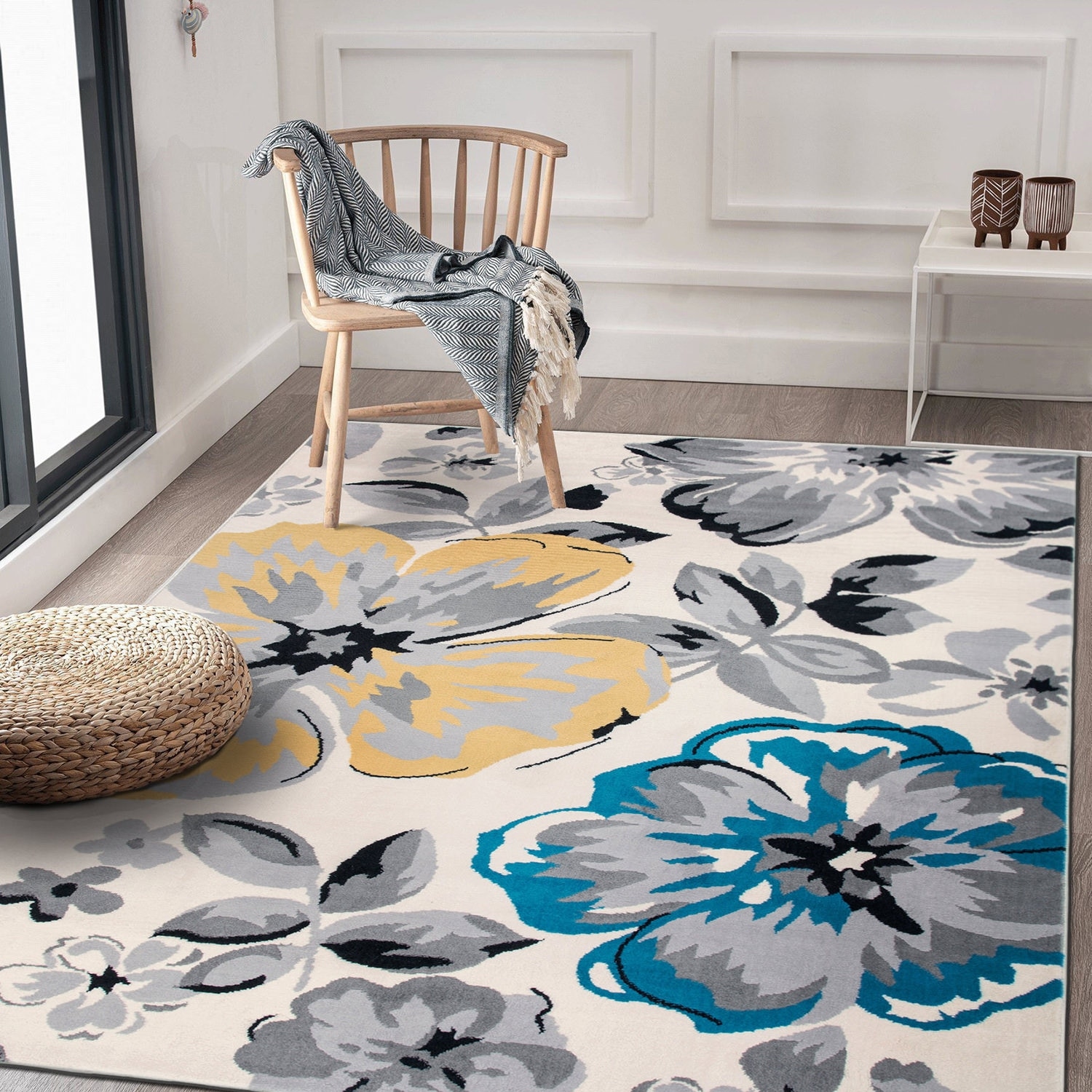 Details about   Modern Floral Circles Design Area Rugs 7'6" X 9' 5" Blue 