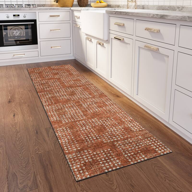 Indoor/ Outdoor Eleanor Modern Houndstooth Washable Rug - 2'3" x 7'6" - Canyon