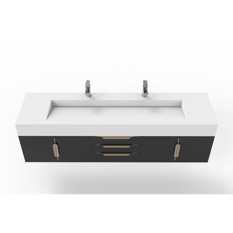 Nile 72" Wall Mounted Bathroom Vanity Set w/ White Top