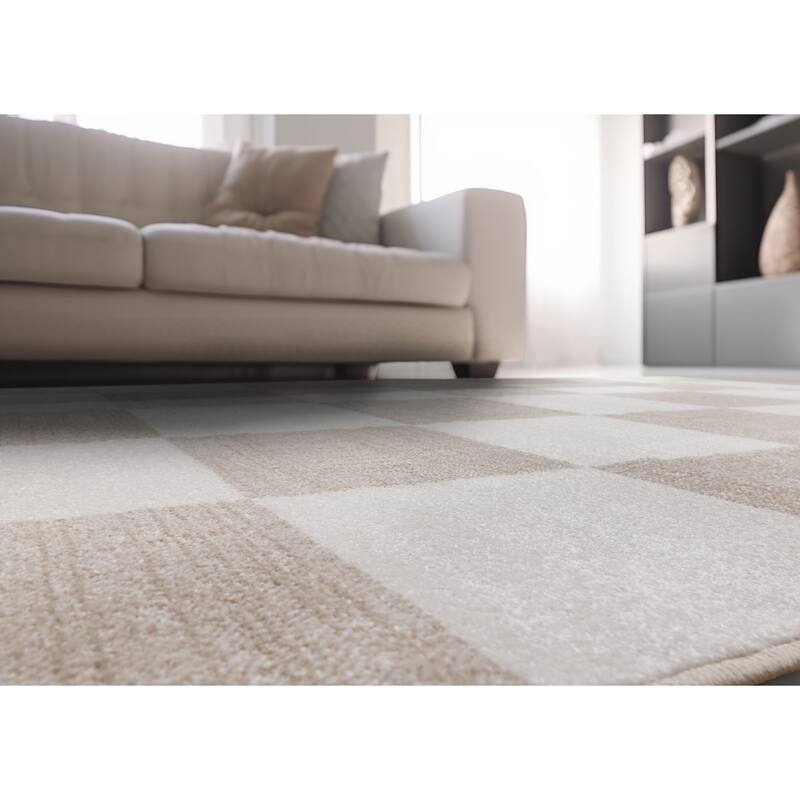 Modern Neutral Checkerboard Rug in Cream Beige