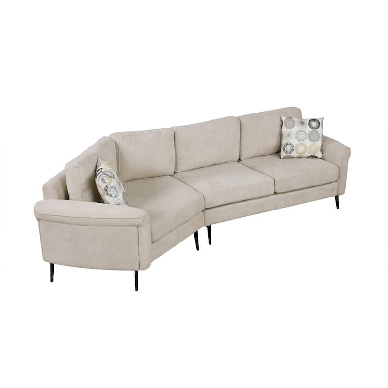 111" Modern Upholstered 3-seater Curved Sofa Couch with 2 Printed Pillows for Living Room