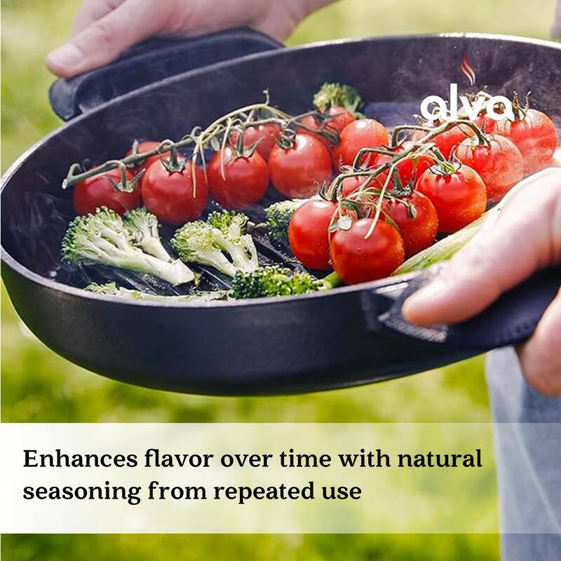 Alva Nori 11" Enameled Cast Iron Griddle Pan, Naturally Nonstick Grill Pan