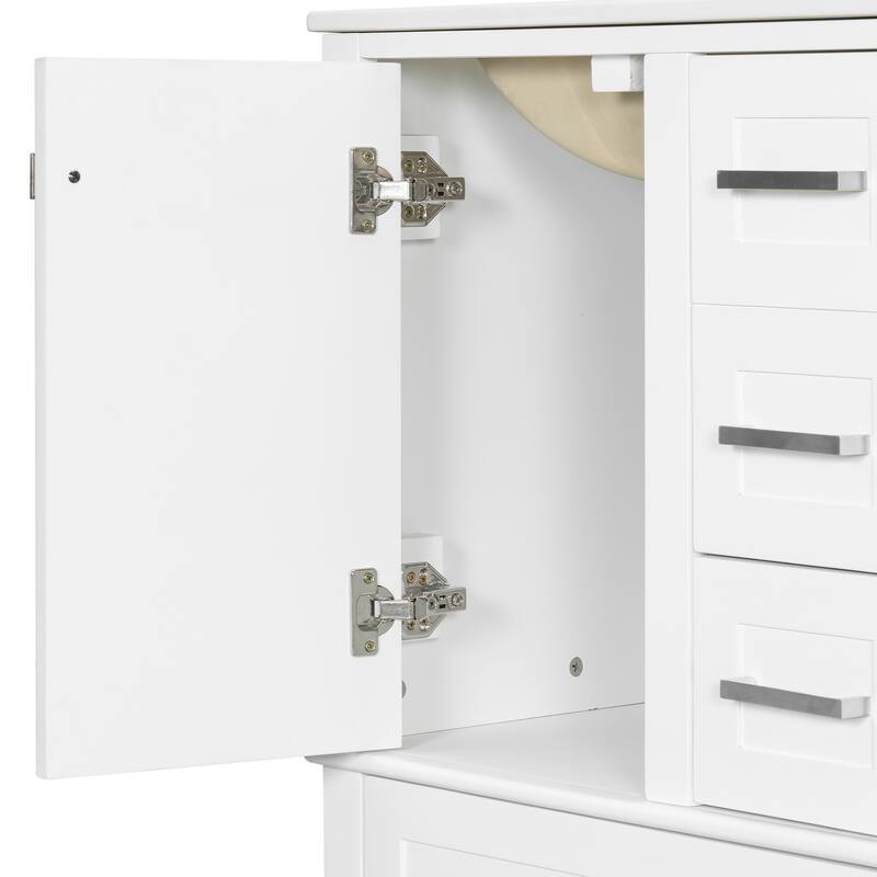 GDFStudio - Yuma Space Saving Minimalist Freestanding Bathroom Vanity Cabinet with Ceramic Sink and Soft Close Storage