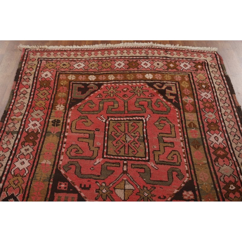 Vegetable Dye Kazak Oriental Antique Runner Rug Handmade Wool Carpet - 4'3" x 10'10"
