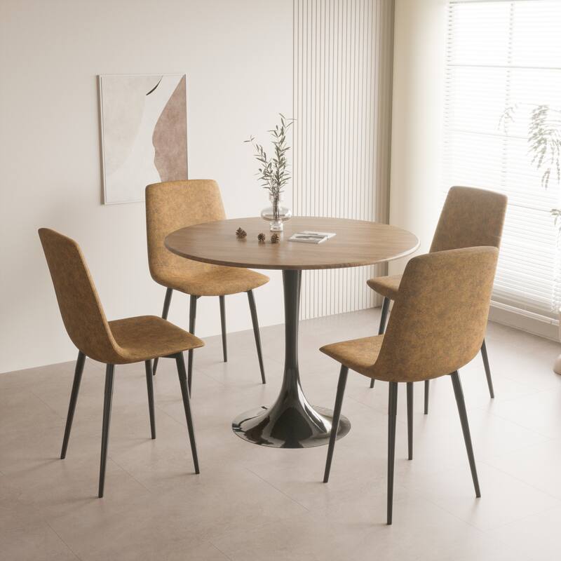 Black Round Dining Table, 31.5" Tulip Table Kitchen Dining Table 2-4 People with MDF Table Top & Pedestal Base - Walnut;black