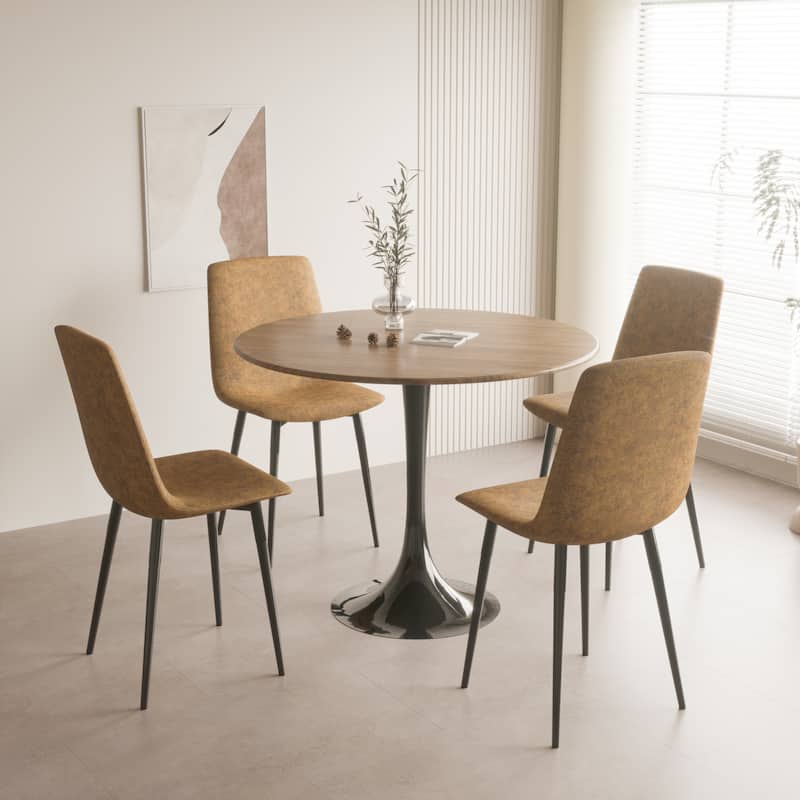 Walnut color Round Dining Table, 31.5" Tulip Table Kitchen Dining Table 2-4 People with MDF Table Top & Pedestal Base