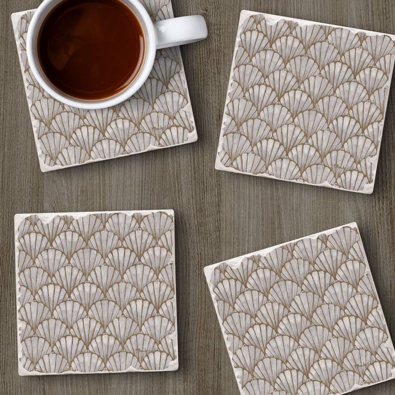 Deco Shells 4-Pack Tumbled Tile Stone Coasters with Protective Cork Backing Manufactured in The USA