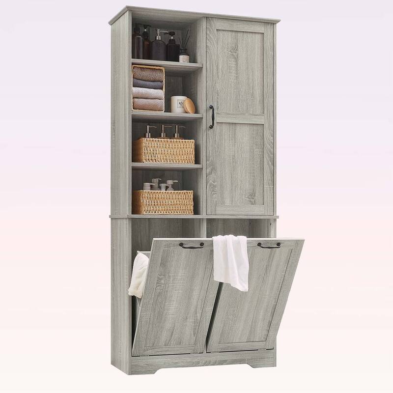 Stylish and Functional Bathroom Storage Cabinet with Doors,Drawers,Tilt-Out Laundry Hamper