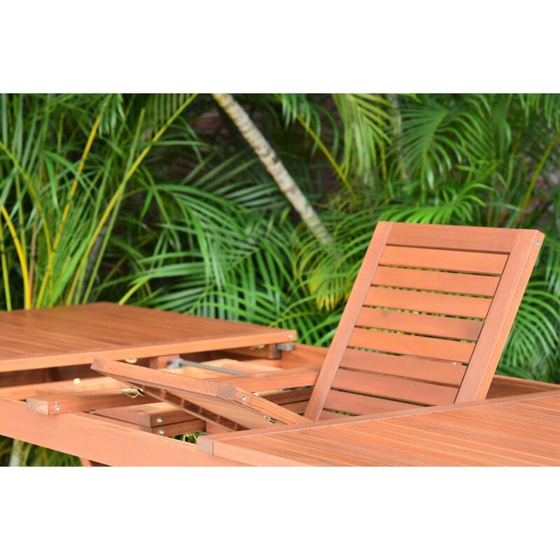 Eucalyptus Patio Dining Set - 9 Piece Extendable Outdoor Table & Chairs - Brown Finish