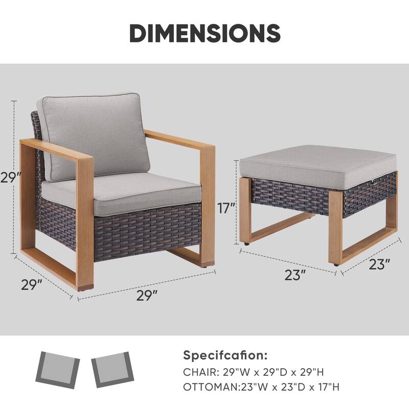 Outdoor Balcony Chairs with Ottoman - Brown