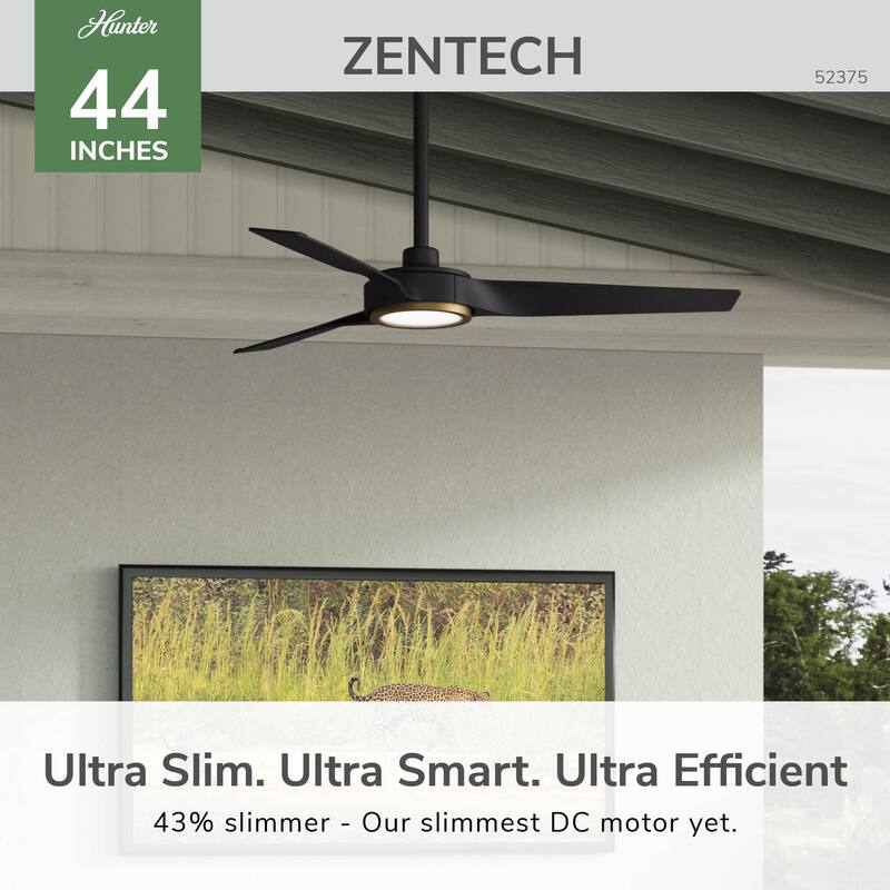 Hunter ZenTech Indoor / Outdoor 3-Blade Smart Ceiling Fan w/ LED Light and Handheld Remote - Modern & Contemporary.