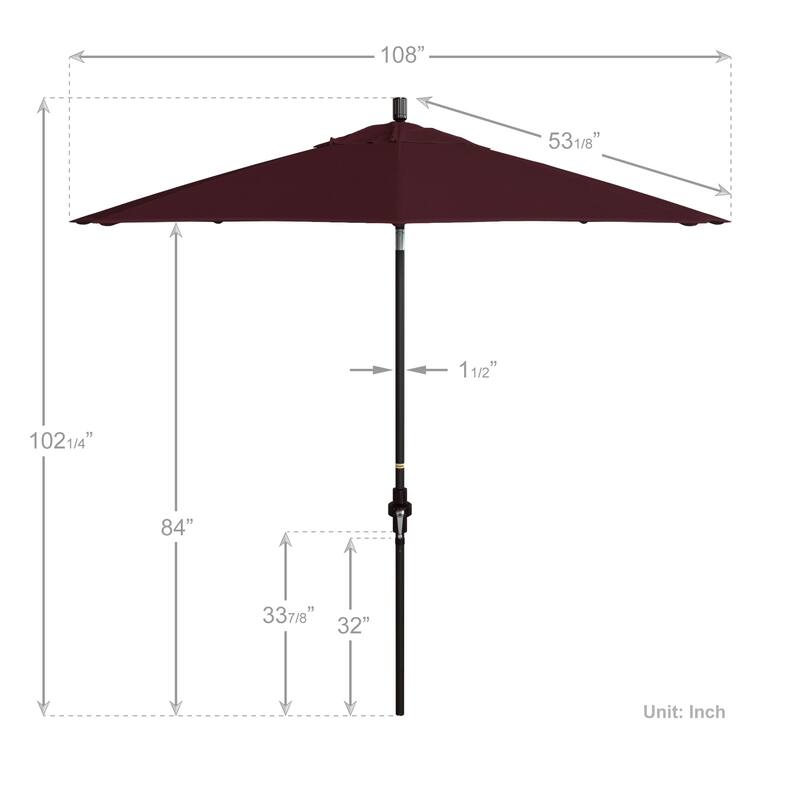 California Umbrella 9' Rd. Aluminum Patio Umbrella, Deluxe Crank Lift with Collar Tilt, Bronze Frame Finish, Pacifica Fabric