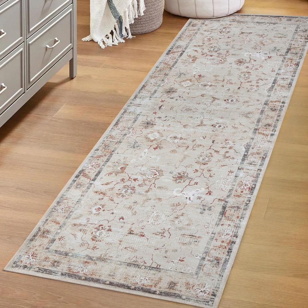 Superior Swan Distressed Traditional Non-Slip Washable Indoor Area Rug