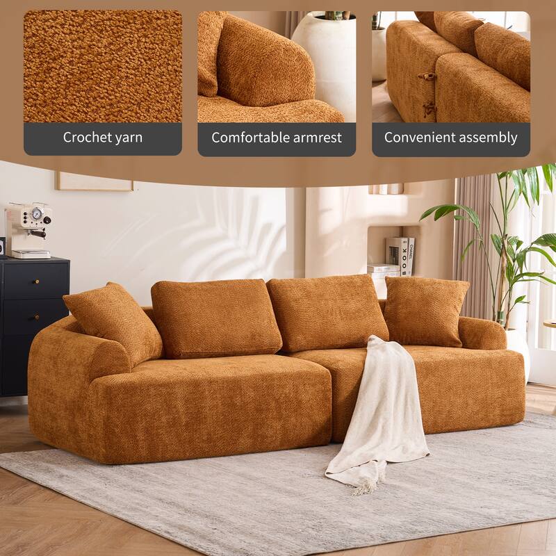 4-seater Orange Compression Sofa, Fabric, Foam+Spring, 103"L x 36"W x 26"H