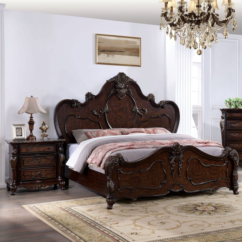 Furniture of America Eugene Traditional Solid Wood 3-Piece Panel Bedroom Set - Dark Cherry - King