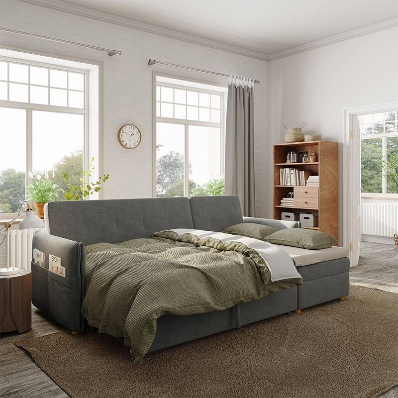 98.43" Modern Minimalist "L" Shape Sofa Bed，Anti-scratch and Water-proof, Solid Wood Frame
