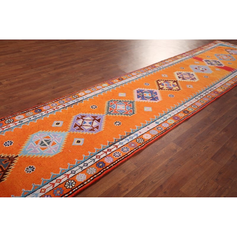 Orange Anatolian Turkish Vintage Runner Rug Handmade Silk Carpet - 2'10"x 13'0"