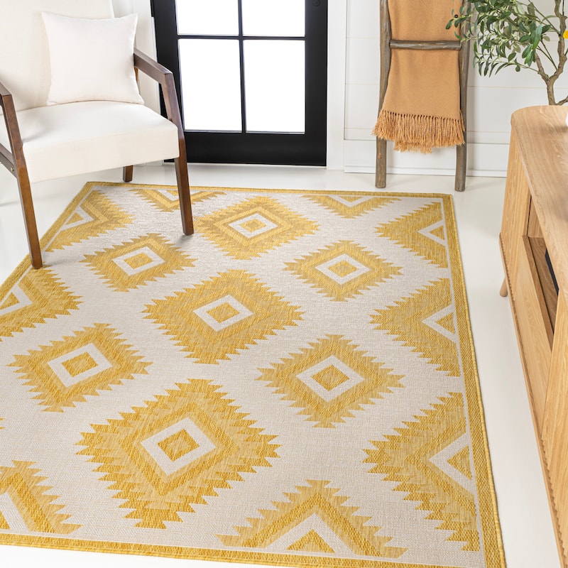 JONATHAN Y Aimee Geometric Moroccan Diamond Black/Cream Indoor/Outdoor Area Rug