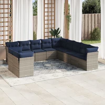 vidaXL 11/12 Piece Patio Sofa Set with Cushions Black/Brown/Gray Poly Rattan - 21.7 x 24.4 x 27.2