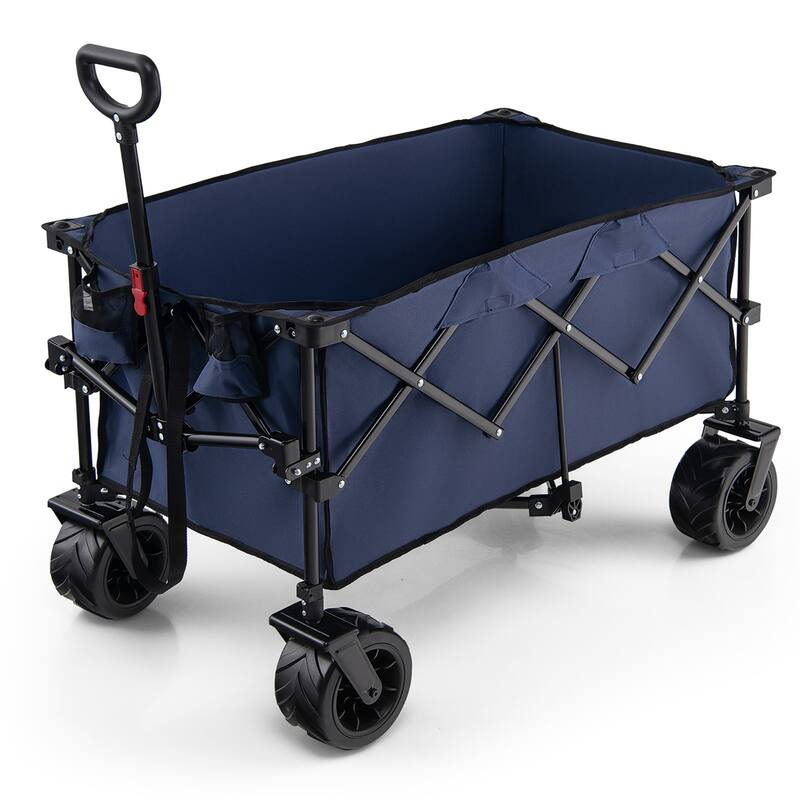 Folding Collapsible Wagon Utility Cart w/ Wheels Adjustable Handle - Blue