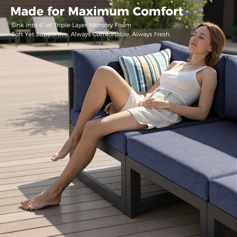 11-Piece Luxury Aluminum Outdoor Furniture Set with Chaise Lounge & Fire Pit Table, 29" Deep Seating Aluminum Patio Sectional