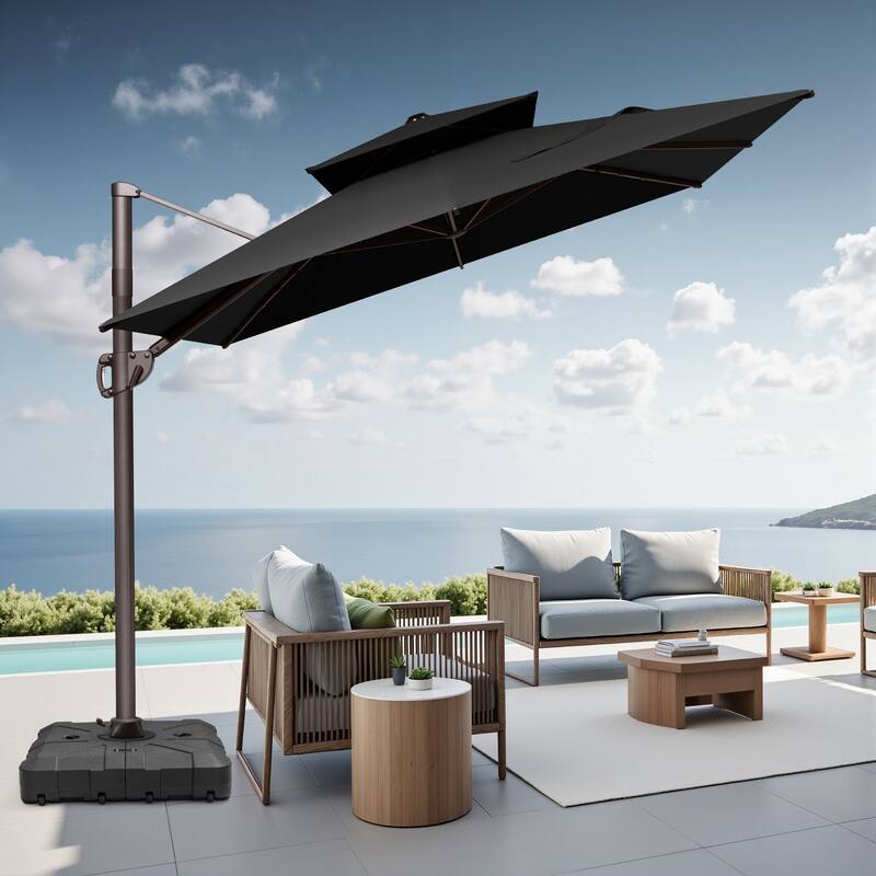 VredHom 9x11 FT Outdoor Patio Double Top Cantilever Umbrella with Wheel Base