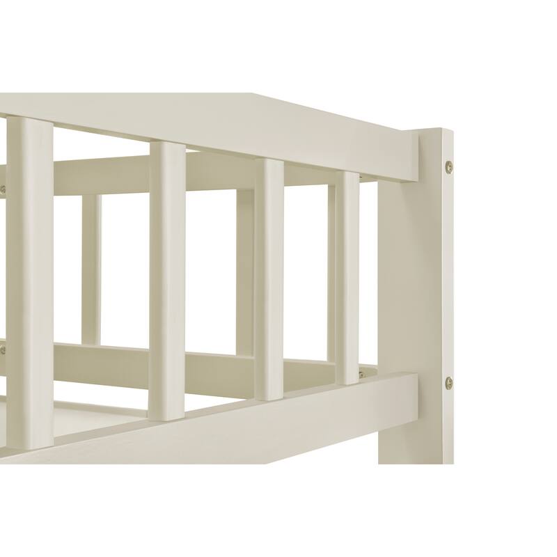 Cream Twin over Full Stairway Bunk Bed with Trundle and Storage