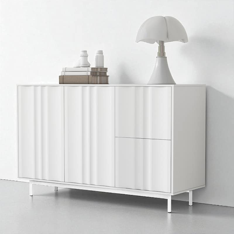 47.2" Modern Buffet Sideboard Cabinet with Wave Pattern Doors, 2 Drawers, Adjustable Shelves, and Metal Legs