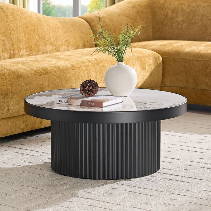 Nesting Round Coffee Table Set with Sintered Stone Tabletop, Modern Living Room Center Table