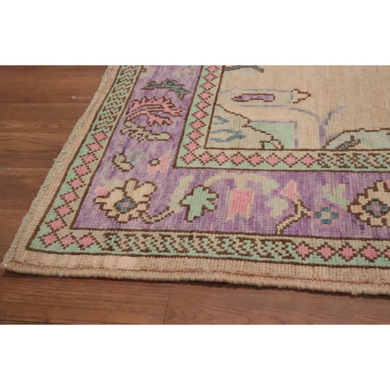 Hand Knotted Oriental 100% Wool Carpet Transitional Medallion Purples Oushak Area Rug - 6' 7'' X 4' 3''